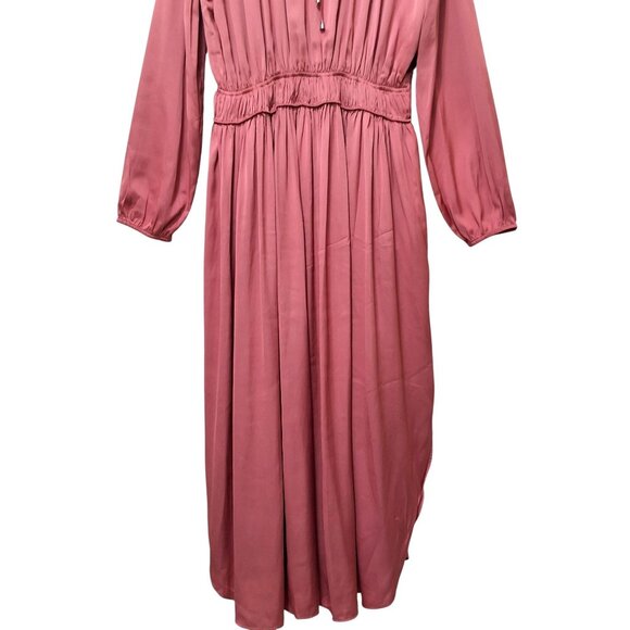 Elie Tahari Shirred Maxi Dress Pink Satin Sorbet Sz Large - Picture 5 of 10